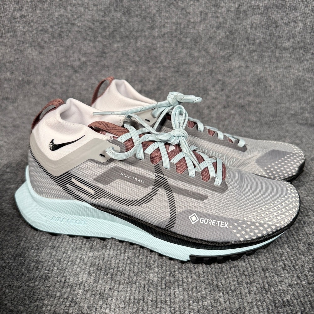 Nike Womens Sz 8 React Pegasus Trail 4 Gore-Tex Trainers Shoes Gray Blue Hiking